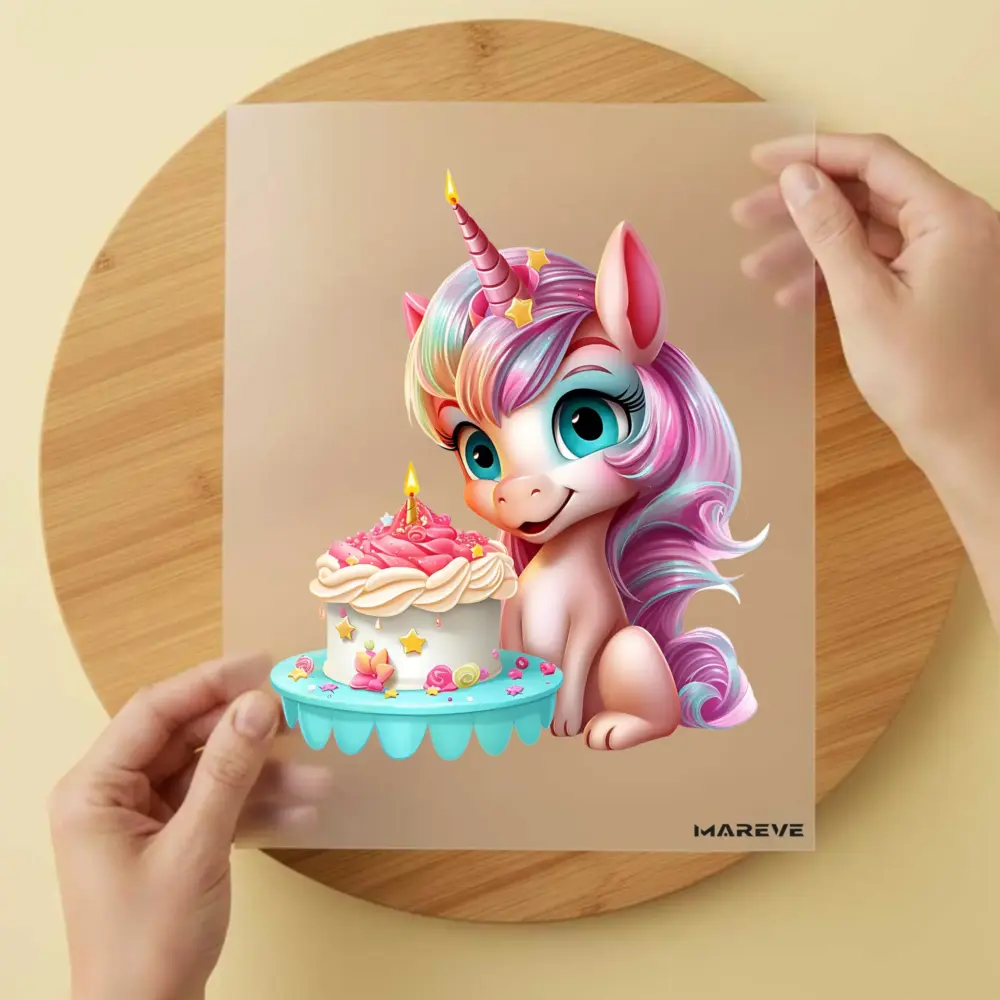 Bügelbild/Sticker - Einhorn - pinke Torte