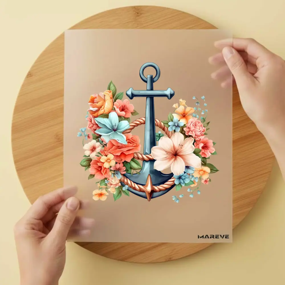 Bügelbild/Sticker - Floral - Anker - Orange
