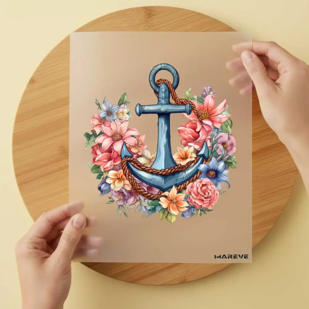 Bügelbild/Sticker - Floral - Anker - Rosa