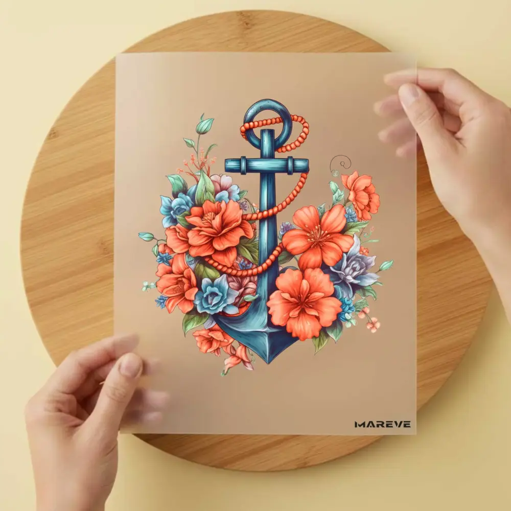 Bügelbild/Sticker - Floral - Anker - Rot