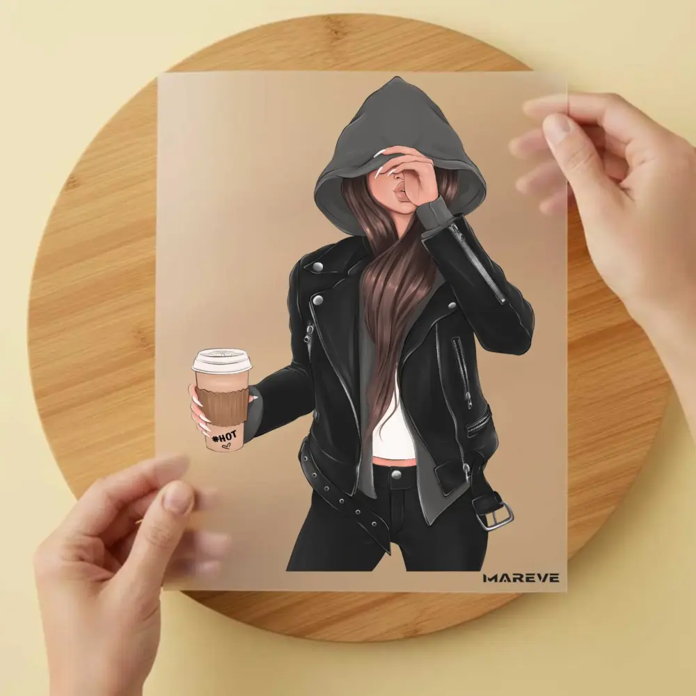 Bügelbild/Sticker - Frau - Hot Coffee - Braun