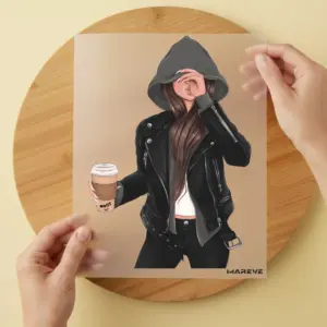 Bügelbild/Sticker - Frau - Hot Coffee - Braun