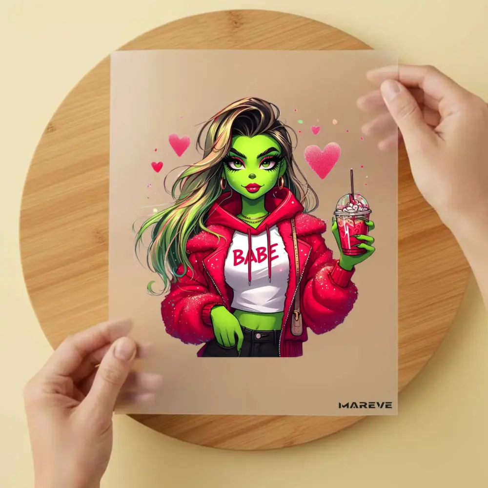 Bügelbild/Sticker - grüne Frau - Babe Rot
