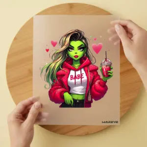 Bügelbild/Sticker - grüne Frau - Babe Rot