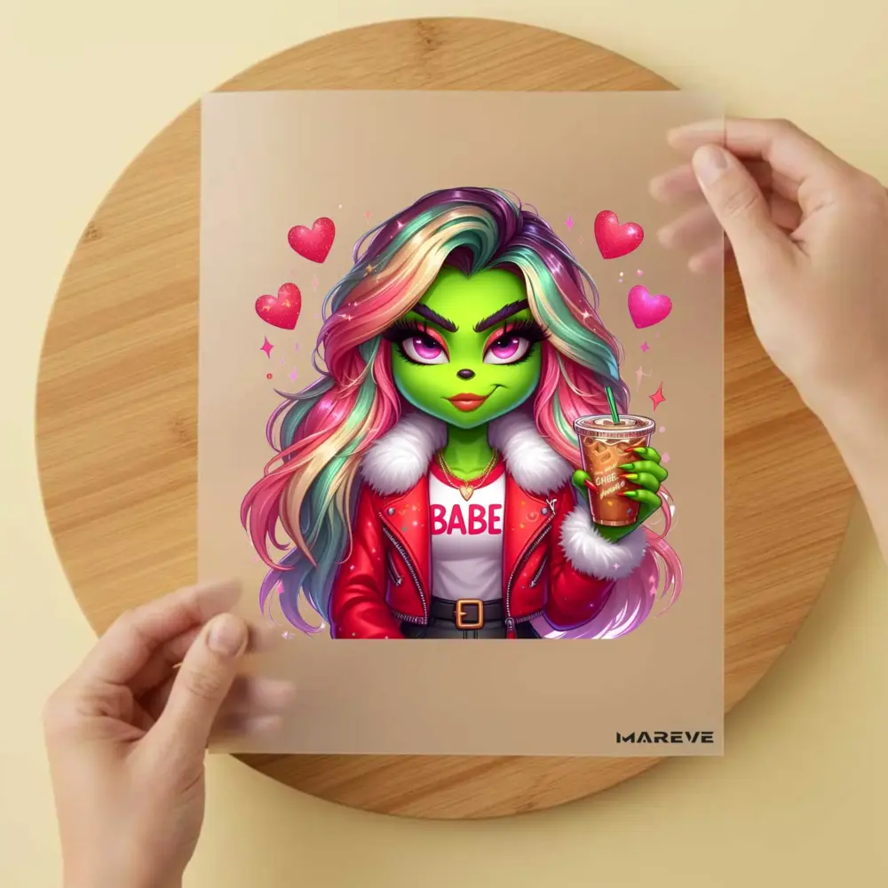 Bügelbild/Sticker - grüne Frau - Babe - Rote Jacke