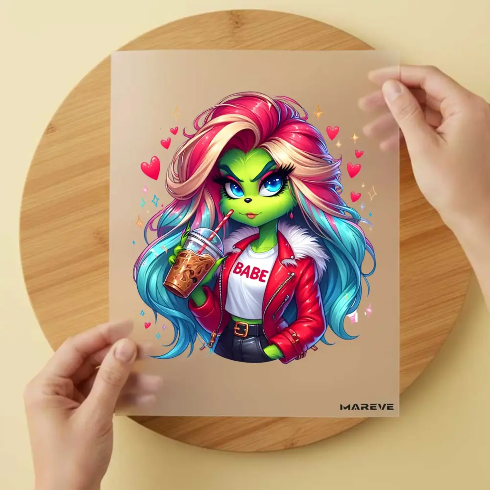 Bügelbild/Sticker - grüne Frau - Pink/Blaue Haare