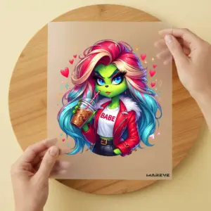 Bügelbild/Sticker - grüne Frau - Pink/Blaue Haare