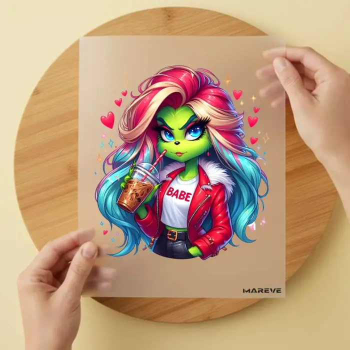Bügelbild-Grüne-Frau-Pink-Blaue-Haare