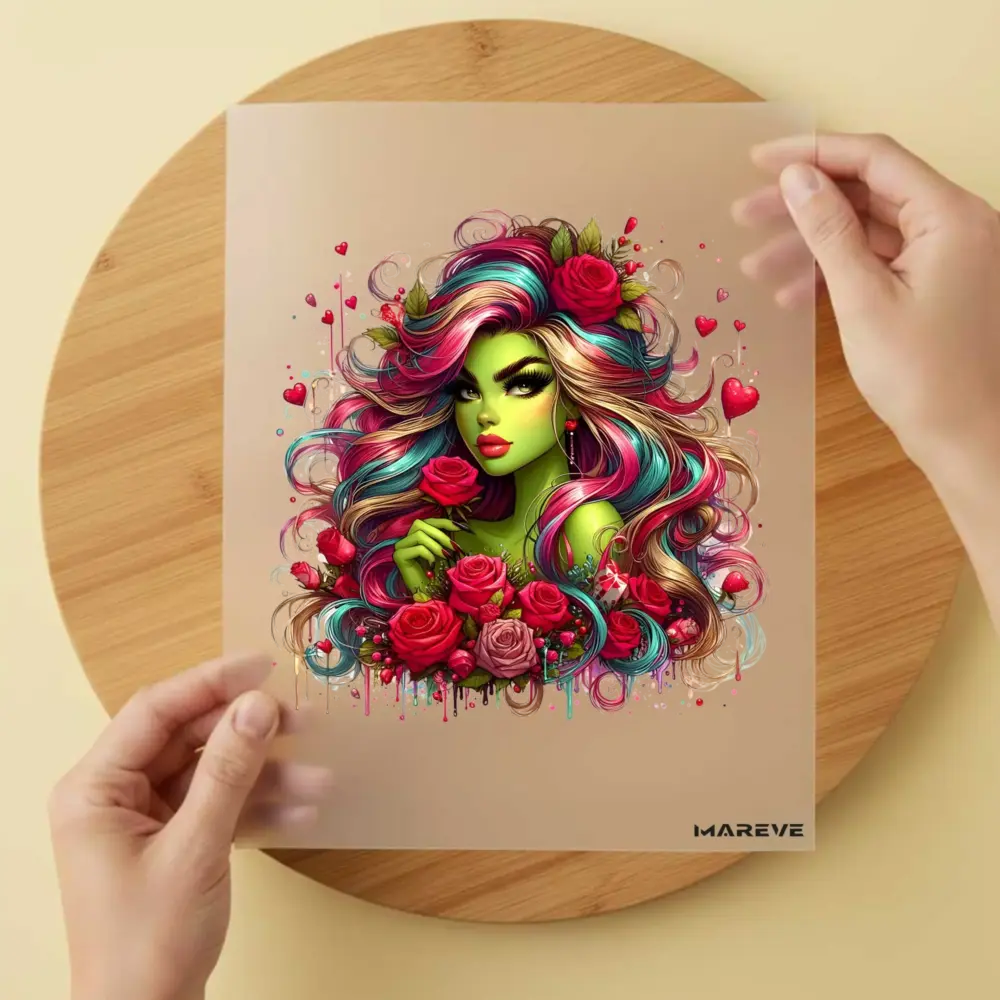 Bügelbild/Sticker - grüne Frau - Rosen