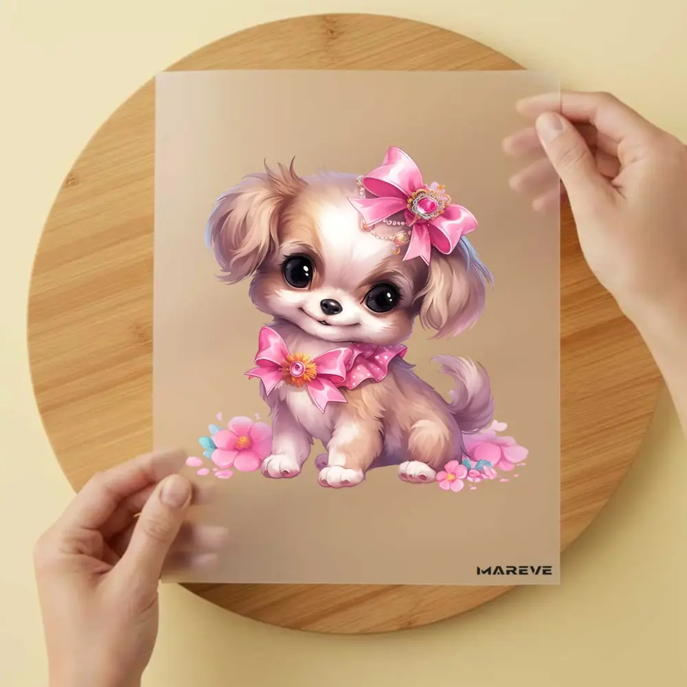 Bügelbild/Sticker - Hund - Rosa Schleife