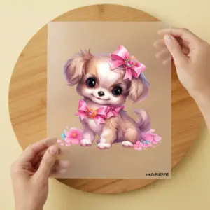 Bügelbild/Sticker - Hund - Rosa Schleife