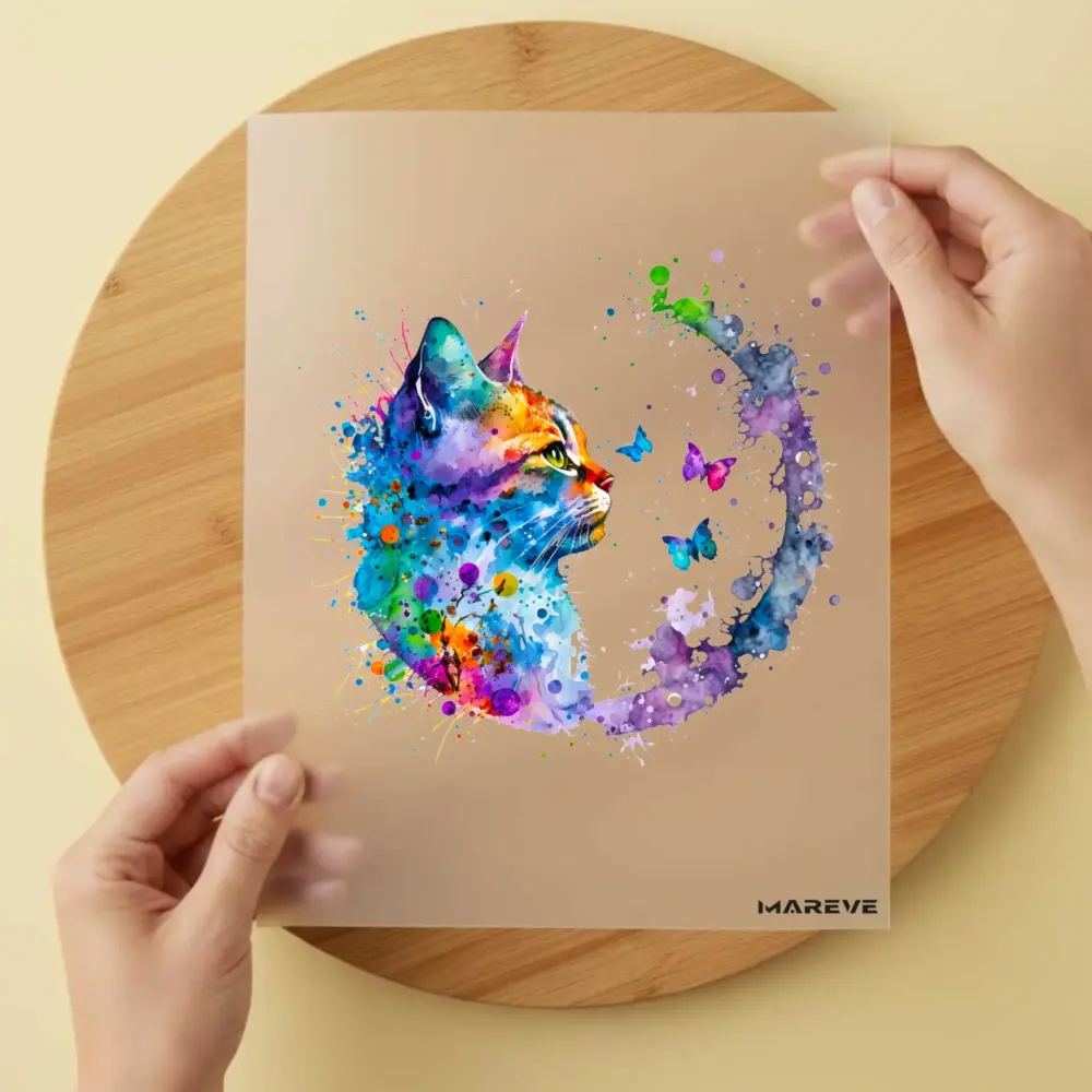 Bügelbild/Sticker - Katze Bunt Schmetterlinge