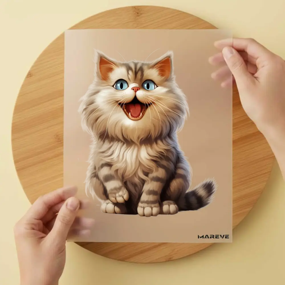 Bügelbild/Sticker - Katze - Lachend - Beige/Braun