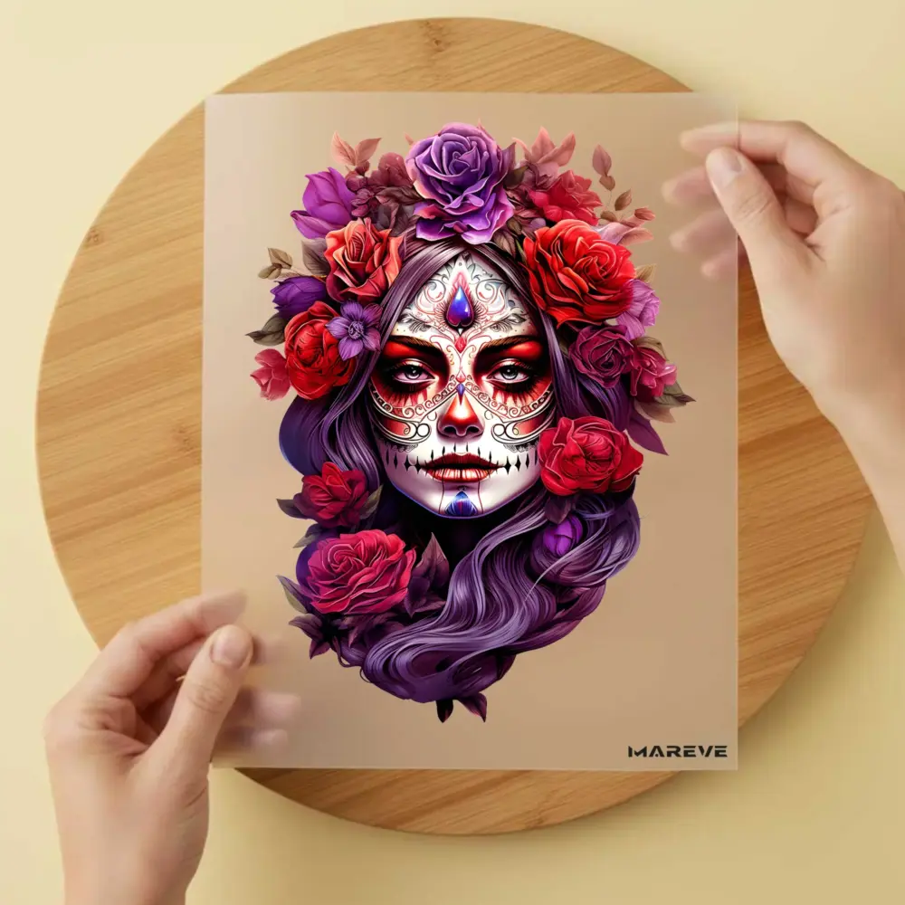 Bügelbild/Sticker - La Catrina - Lila/Rot