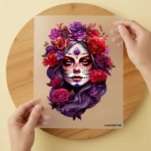Bügelbild/Sticker - La Catrina - Lila/Rot