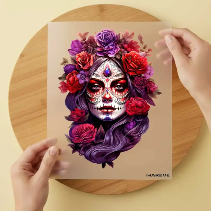 Bügelbild-La Catrina-LilaRot
