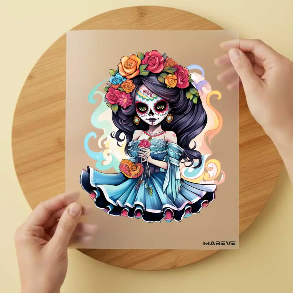 Bügelbild/Sticker - La Catrina - Blaues Kleid