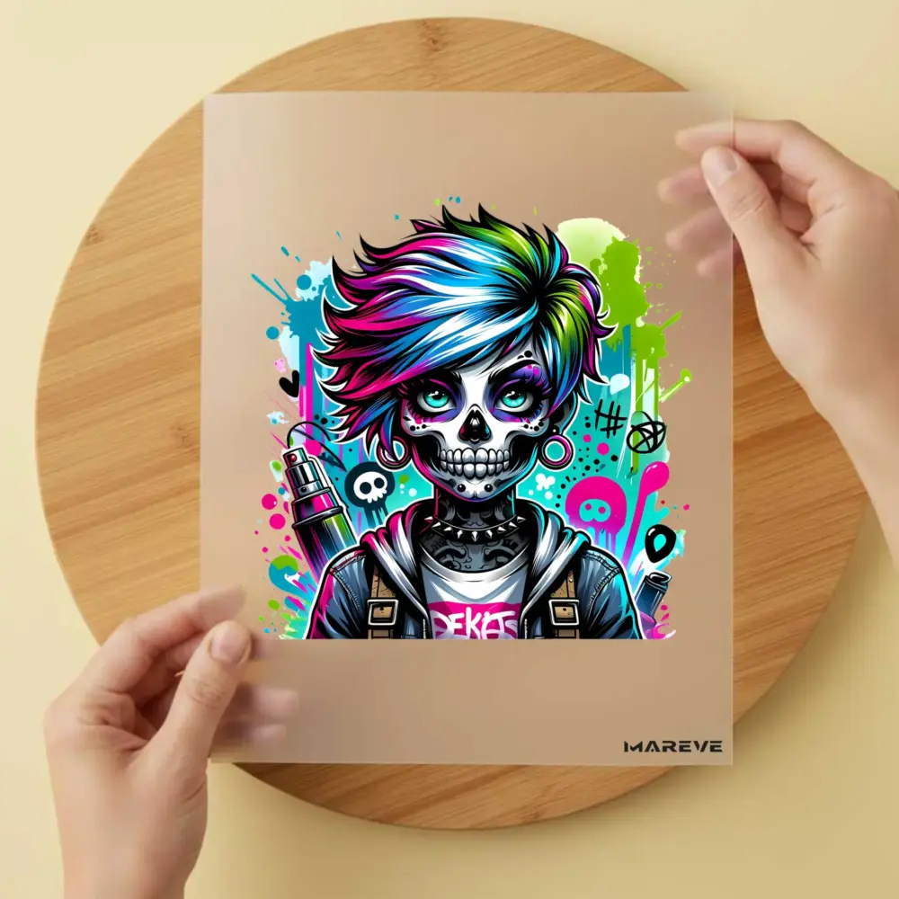 Bügelbild/Sticker - Lady - Skull - Graffiti