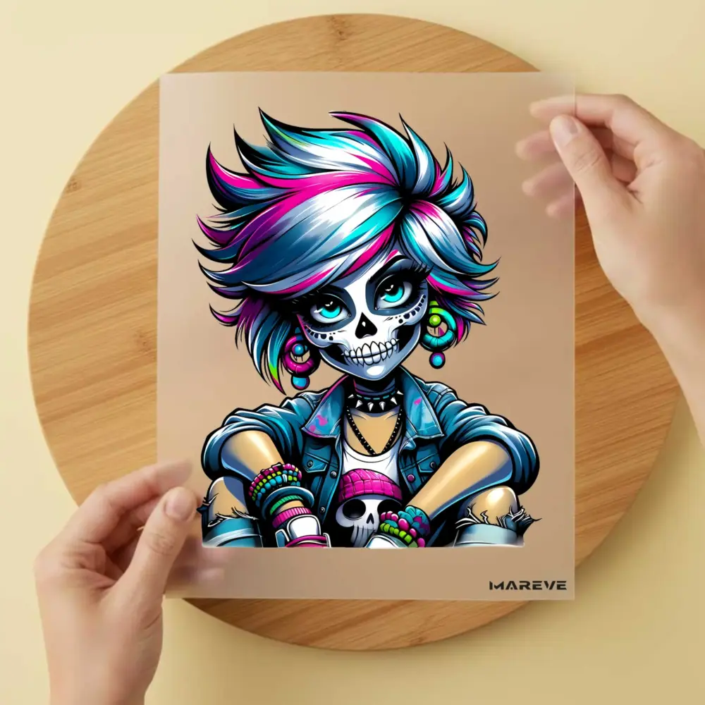 Bügelbild/Sticker - Lady - Skull -Sitzend