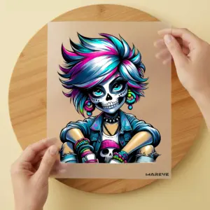Bügelbild/Sticker - Lady - Skull -Sitzend