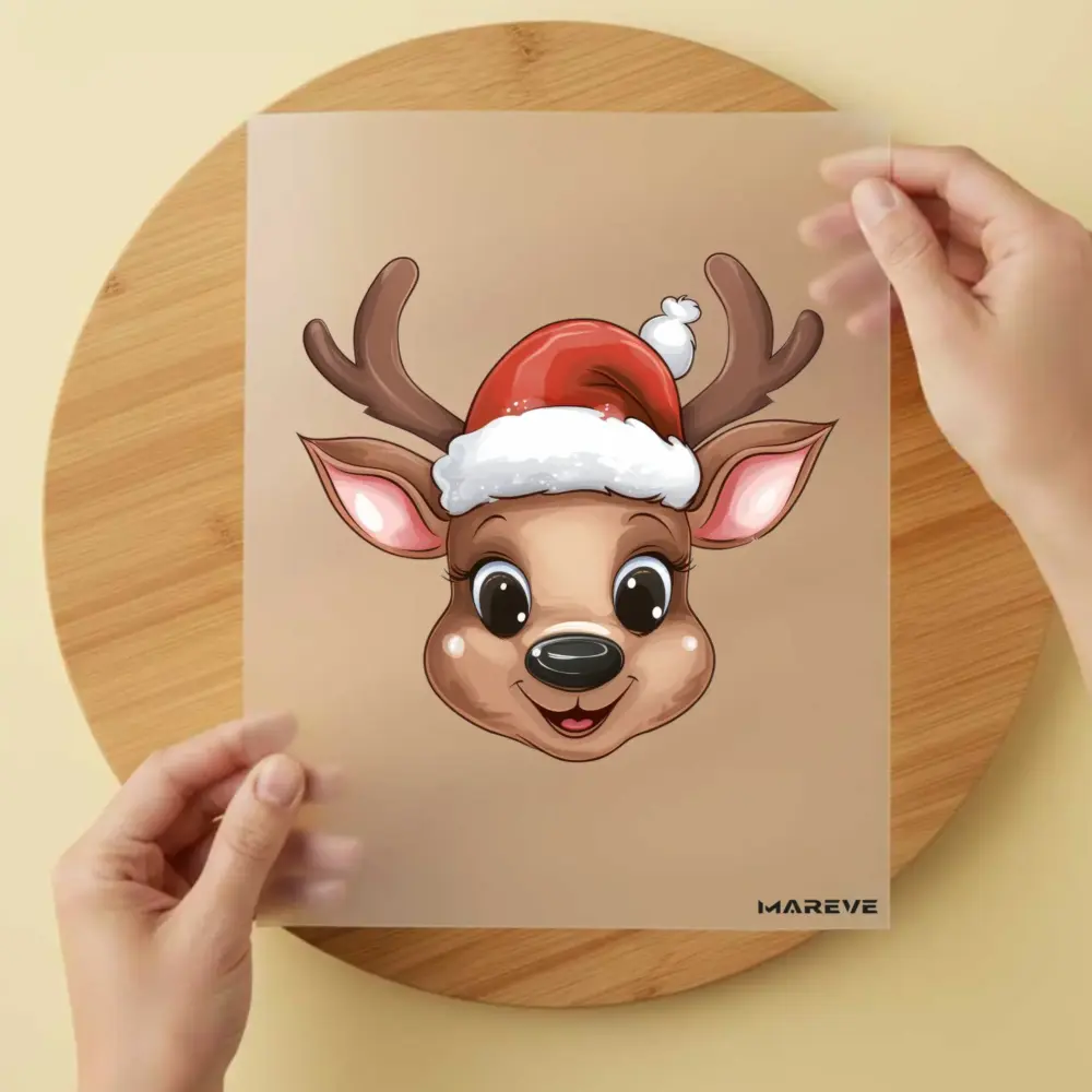 Bügelbild/Sticker - Rentier - Weihnachtsmütze
