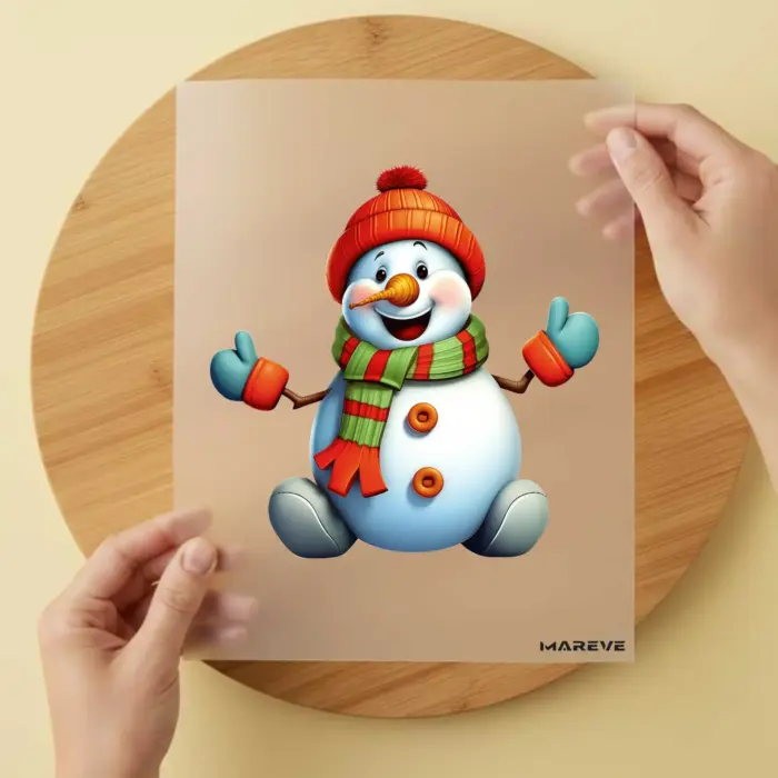 Bügelbild-Schneemann-Bommelmütze-Rot