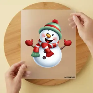 Bügelbild/Sticker - Schneemann - Mütze - Grün/Rot