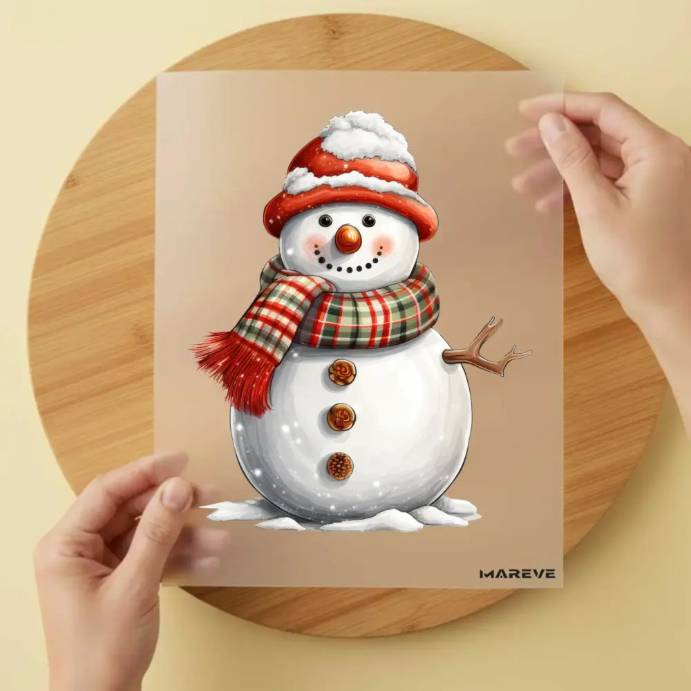 Bügelbild/Sticker - Schneemann - Rote Mütze