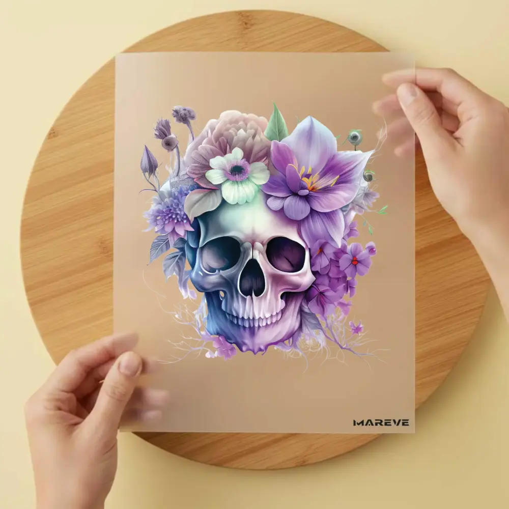 Bügelbild/Sticker - Totenkopf - Flower - Lila