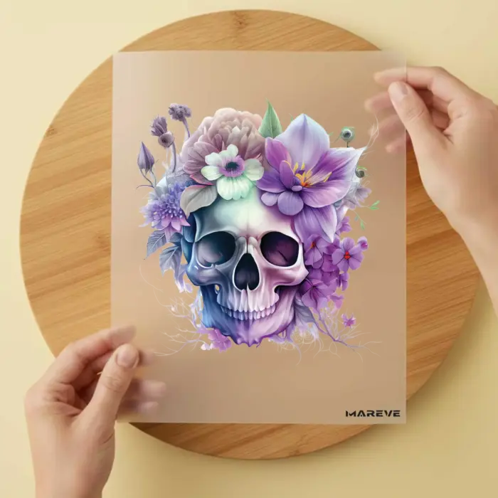Bügelbild-Totenkopf-Flower-Lila Bügelbild-Totenkopf-Flower-Lila