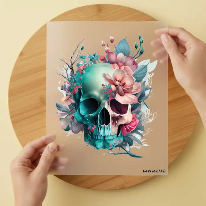 Bügelbild-Totenkopf-Flower-Rosa