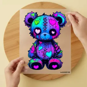 Bügelbild/Sticker - Voodoo Teddy - Herzaugen