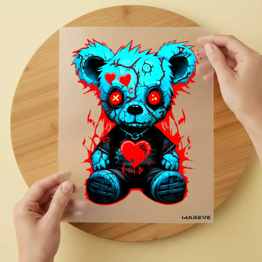 Bügelbild/Sticker - Voodoo Teddy - Rot/Türkis