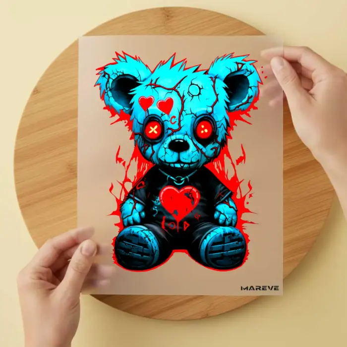 Bügelbild-Voodoo-Teddy-Rot-Türkis