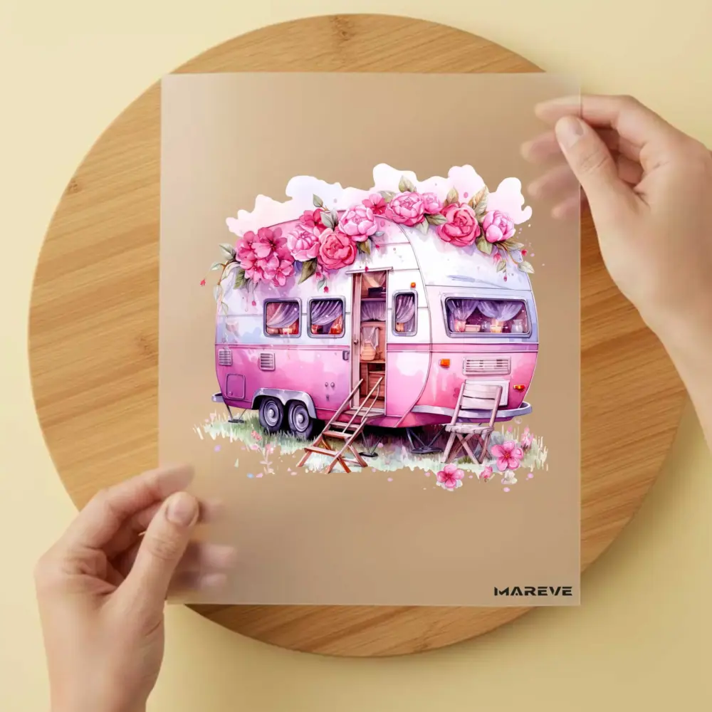Bügelbild/Sticker - Watercolour - Camper - Pink