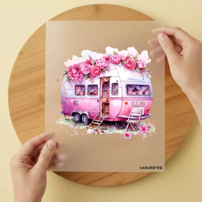 Bügelbild-Watercolour-Camper-Pink