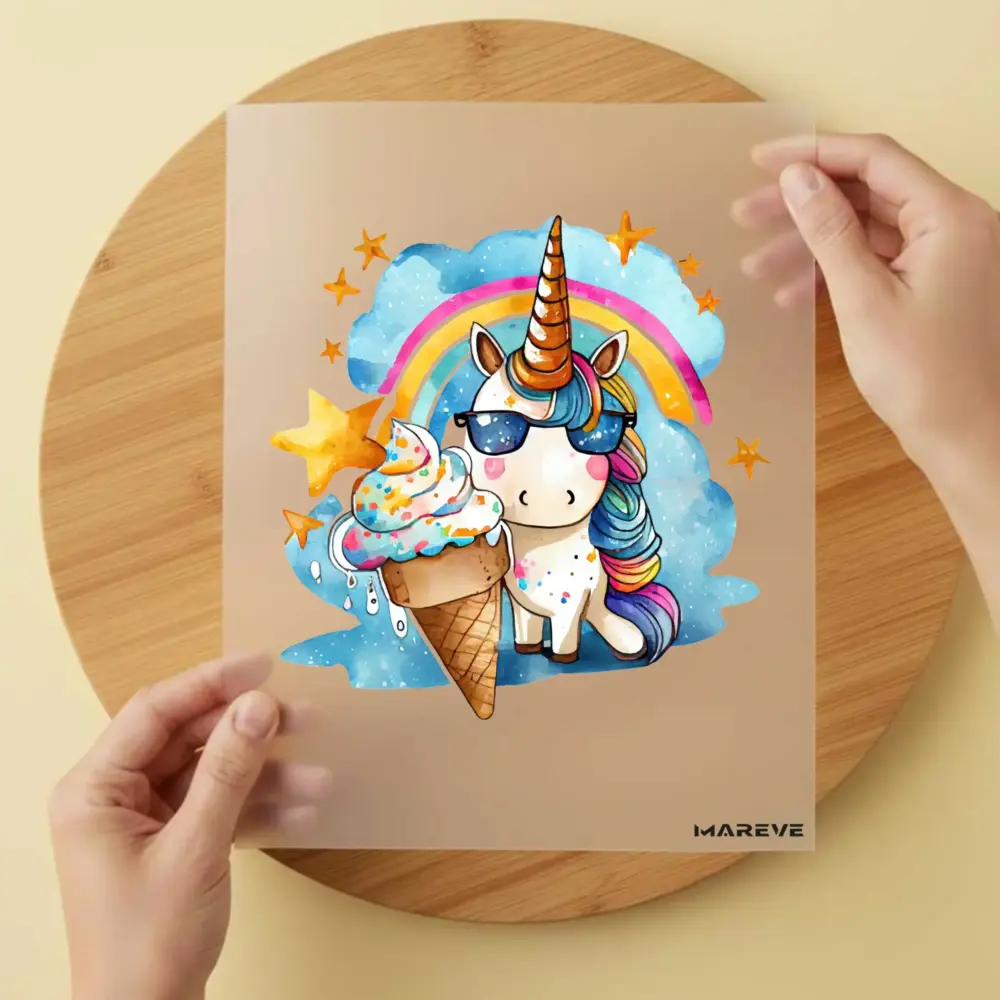 Bügelbild/Sticker - Watercolour - Einhorn - Eis