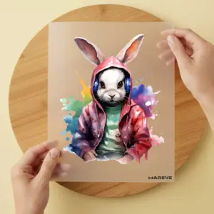 Bügelbild/Sticker - Watercolour - Hase - Gamer - Bunt