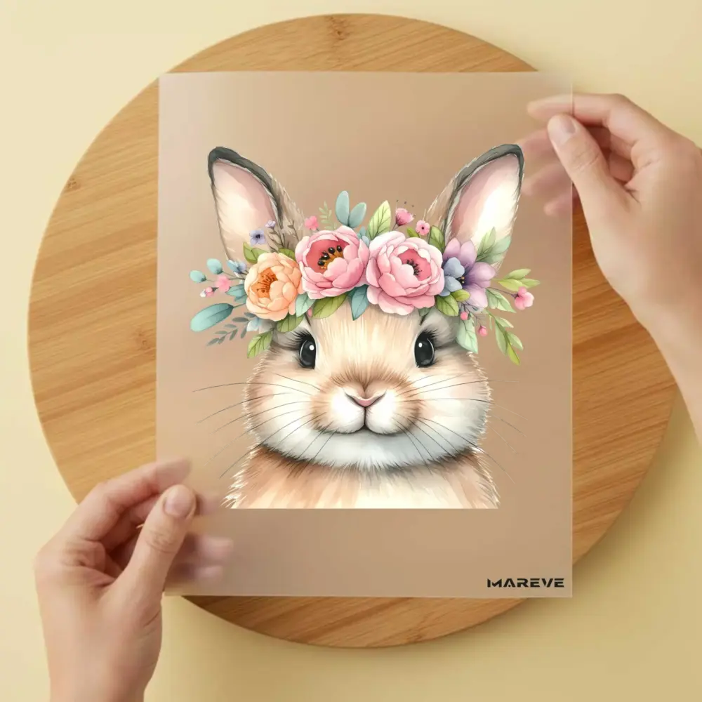 Bügelbild/Sticker - Watercolour - Hase - Mädchen - Kranz