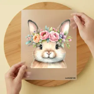 Bügelbild/Sticker - Watercolour - Hase - Mädchen - Kranz