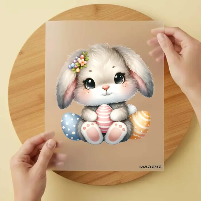 Bügelbild-Watercolour-Hase-Mädchen-Ostereier Bügelbild-Watercolour-Hase-Mädchen-Ostereier