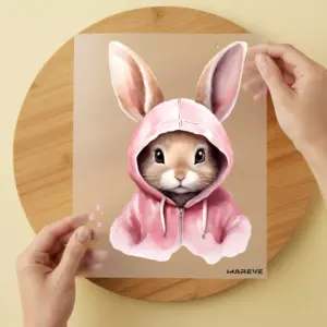 Bügelbild/Sticker - Watercolour - Hase - pinker Hoodie