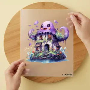 Bügelbild/Sticker - Watercolour - Monsterhaus - Lila