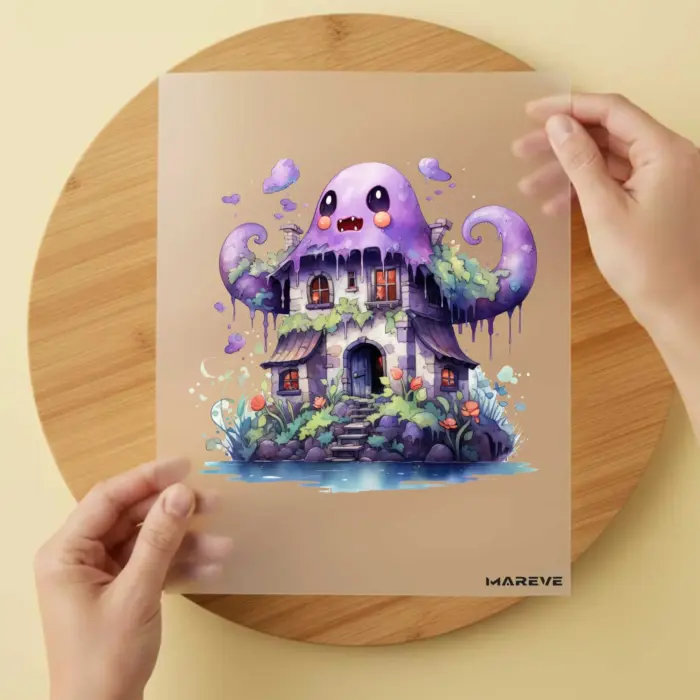Bügelbild-Watercolour-Monsterhaus-Lila Bügelbild-Watercolour-Monsterhaus-Lila
