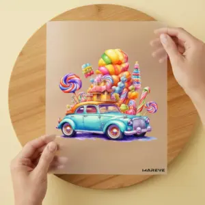 Bügelbild/Sticker - Watercolour - Süßigkeitenauto