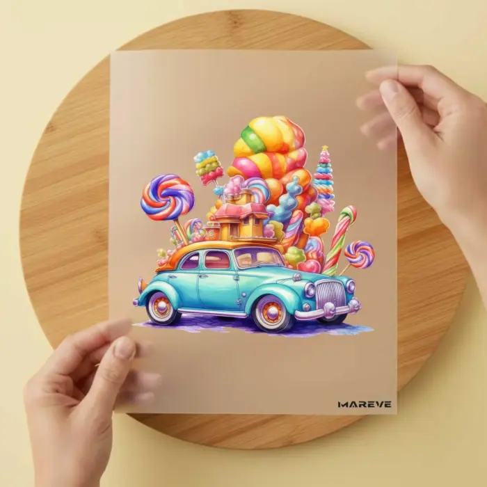 Bügelbild-Watercolour-Süßigkeitenauto