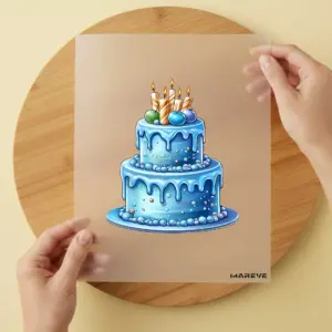 Bügelbild/Sticker - Watercolour - Torte - Blau