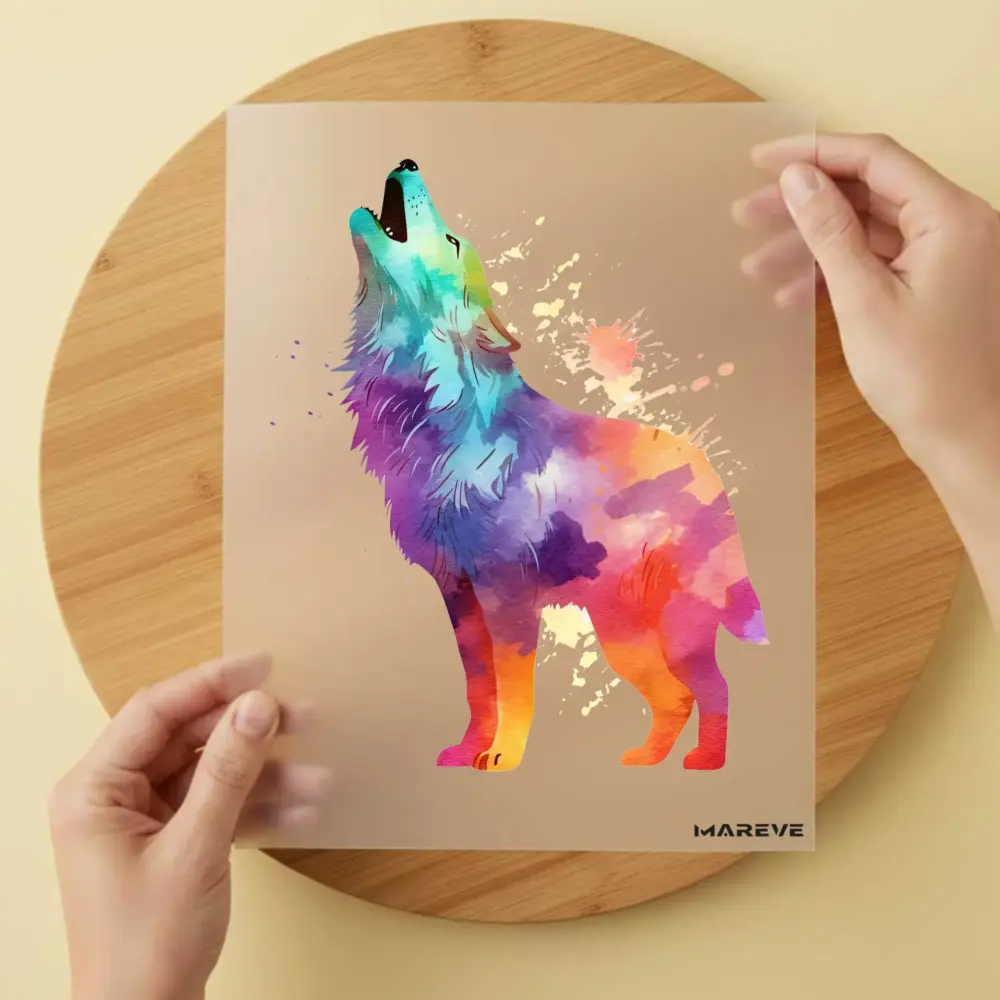 Bügelbild/Sticker - Watercolour - Wolf - Rainbow