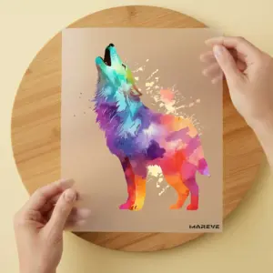 Bügelbild/Sticker - Watercolour - Wolf - Rainbow
