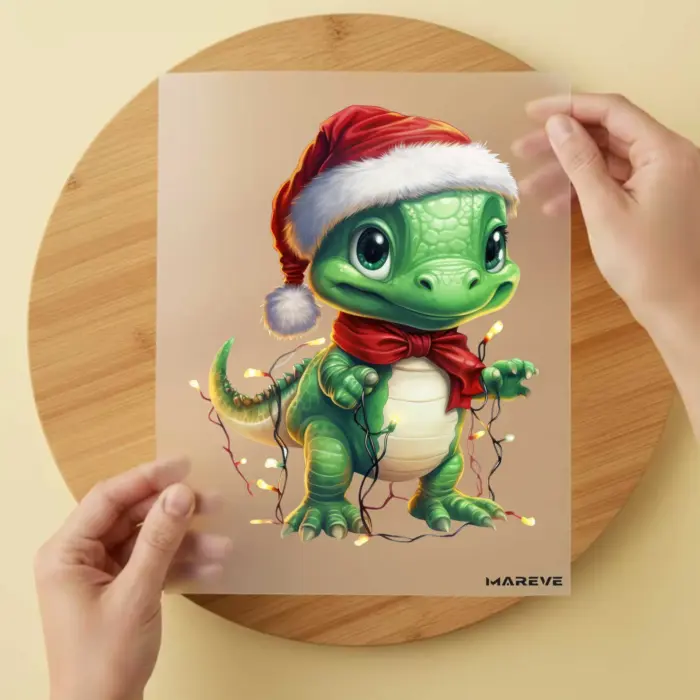Bügelbild-Weihnachten-Dinobaby-Lichterkette